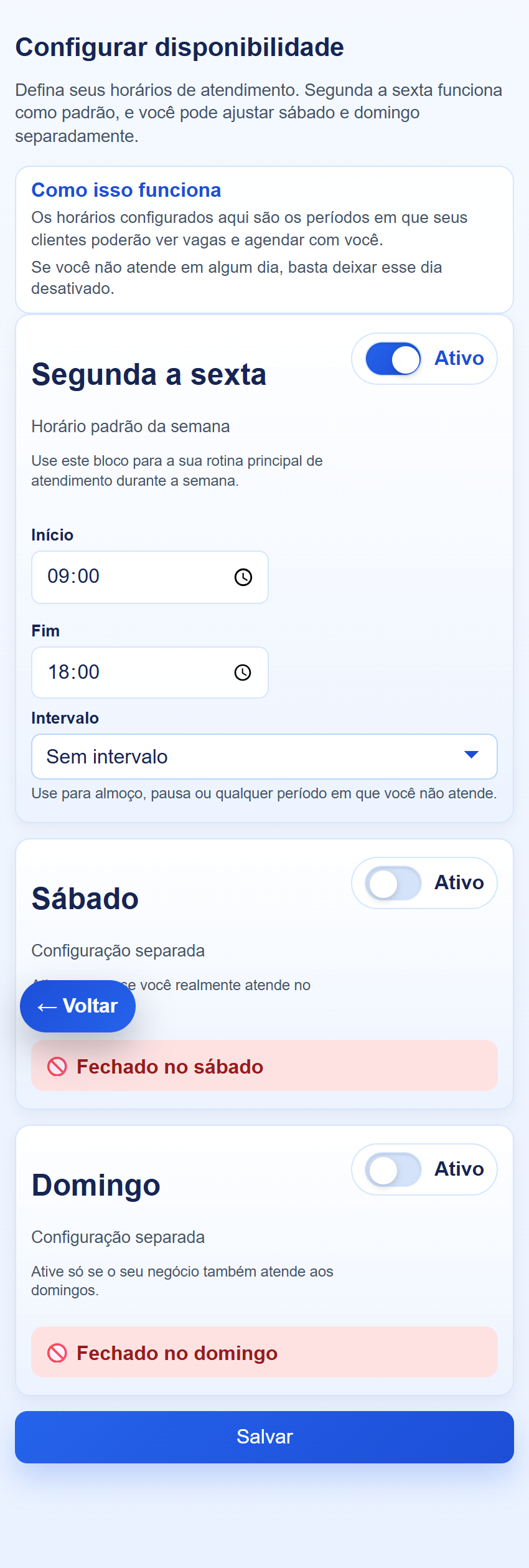 Configuração de disponibilidade