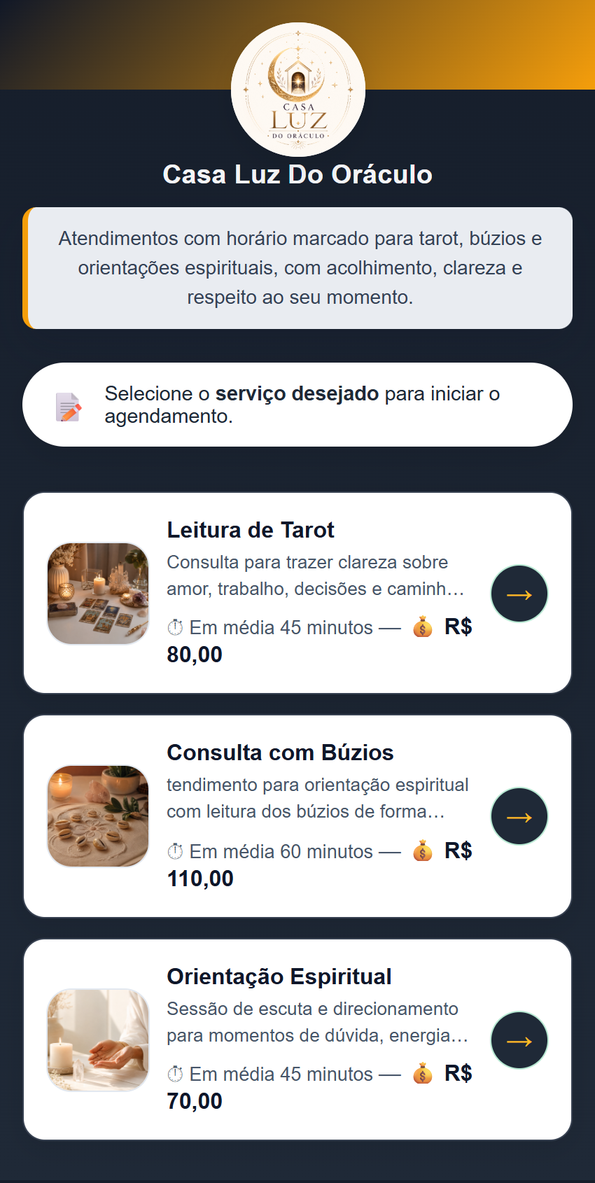 Catálogo de serviços no Marcar Hora