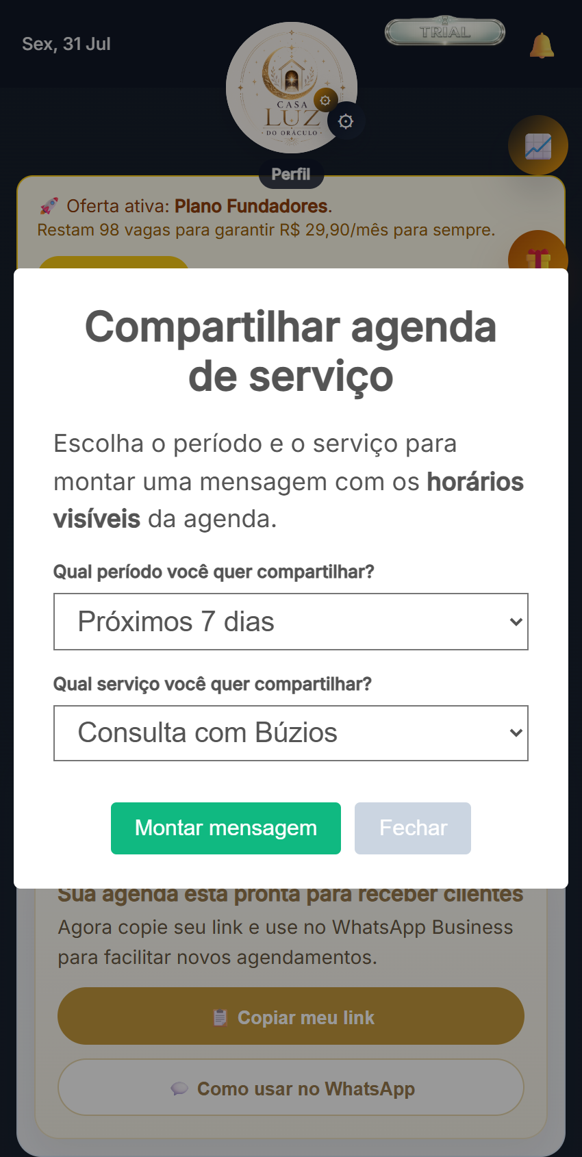 Compartilhamento de agenda de serviço