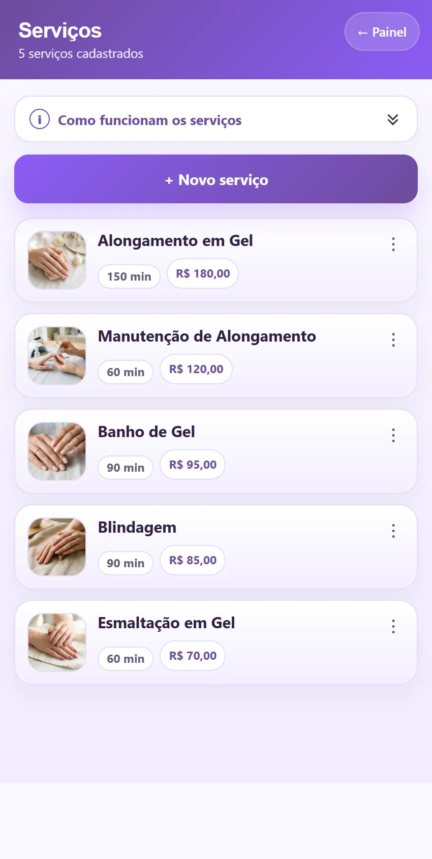 Cadastro de serviços no Marcar Hora