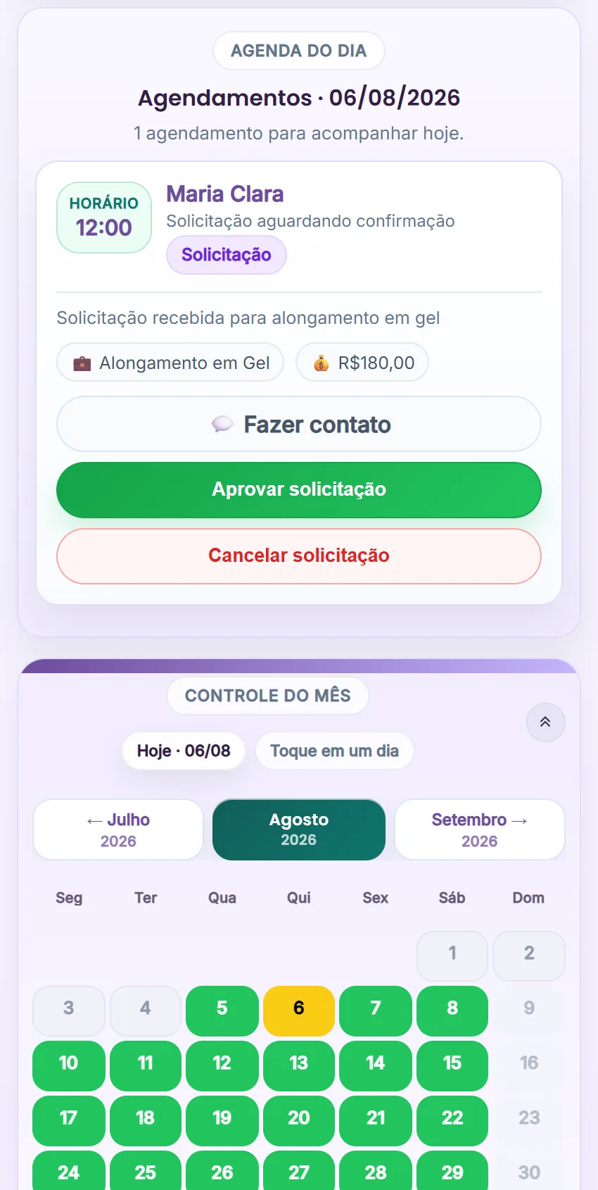 Recebimento de agendamentos no Marcar Hora